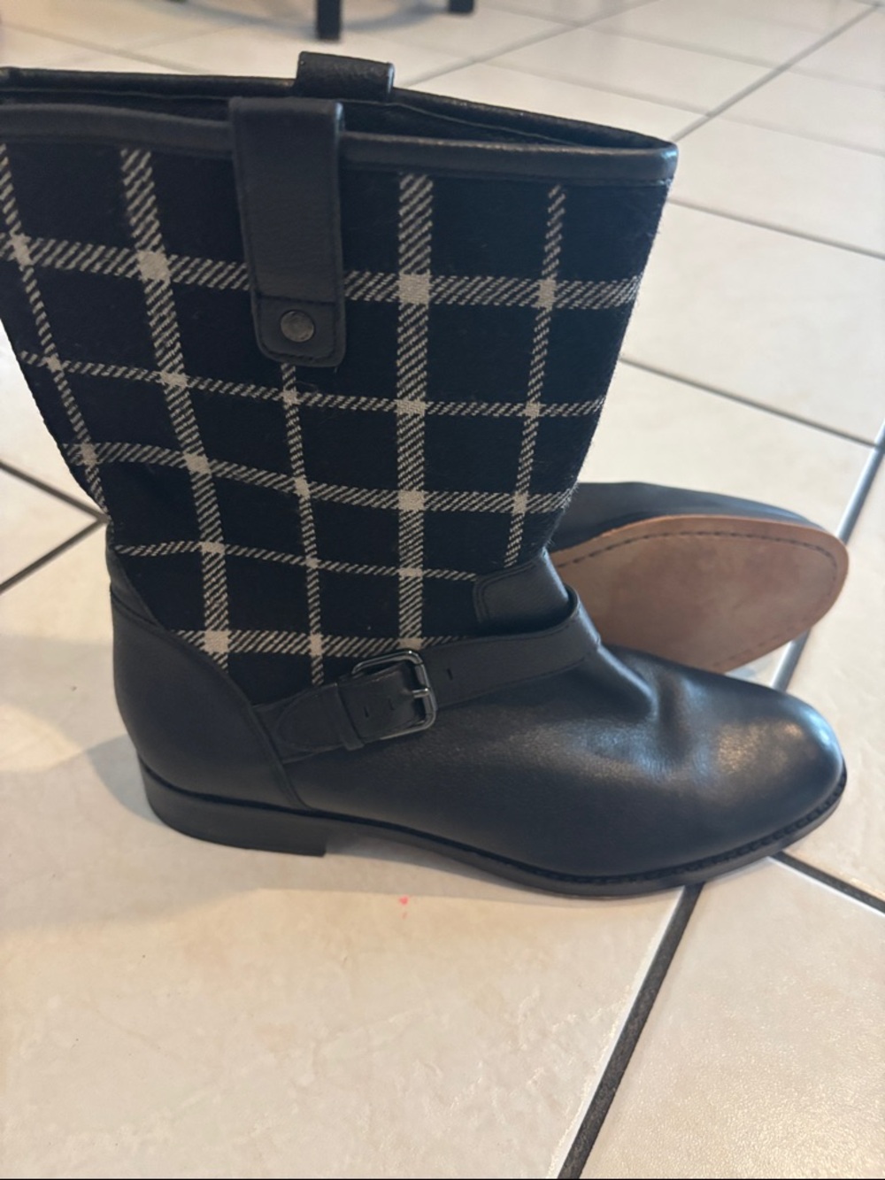 Coach Mackie Plaid Leather Buckle Boots 7.5